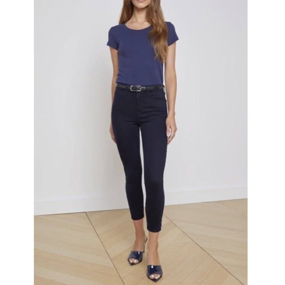 L'AGENCE 'Margot' High-Rise Stretch Skinny Ankle Jeans, Metro (Dark Indigo)